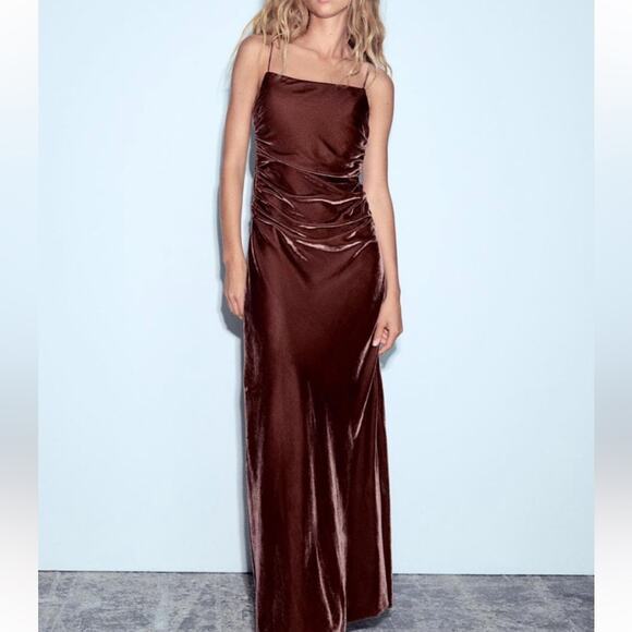 ZARA STRAPPY VELVET DRAPED MIDDI DRESS - Picture 9 of 11